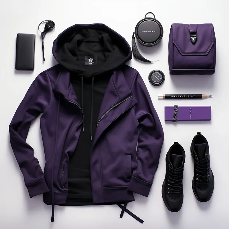 black and purple hoodie b