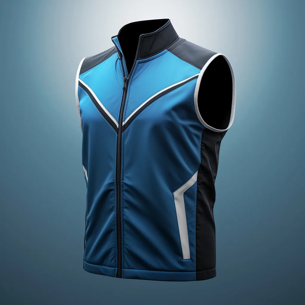 Blue sleeveless sports jacket on a blue background.
