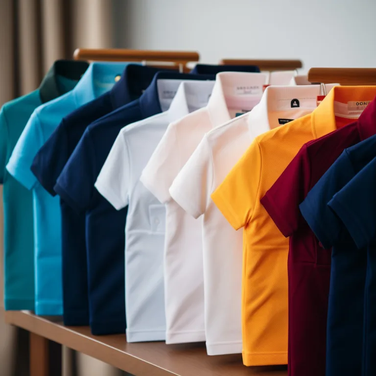 Assorted colorful polo shirts on display rack.