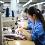 a trusted manufacturer crafting excellence d Woman sewing on industrial machine at workshop.