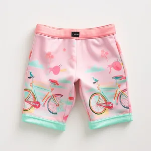 Kids' bicycle print swim shorts.