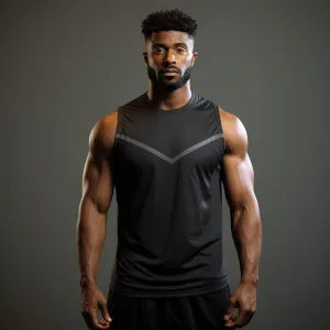 muscle tank wholesale b Man in athletic wear showcasing fitness.