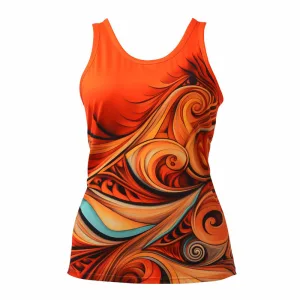 Women's orange swirl pattern tank top.