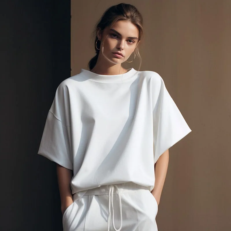 oversized t shirts d jpg Woman in white casual wear posing