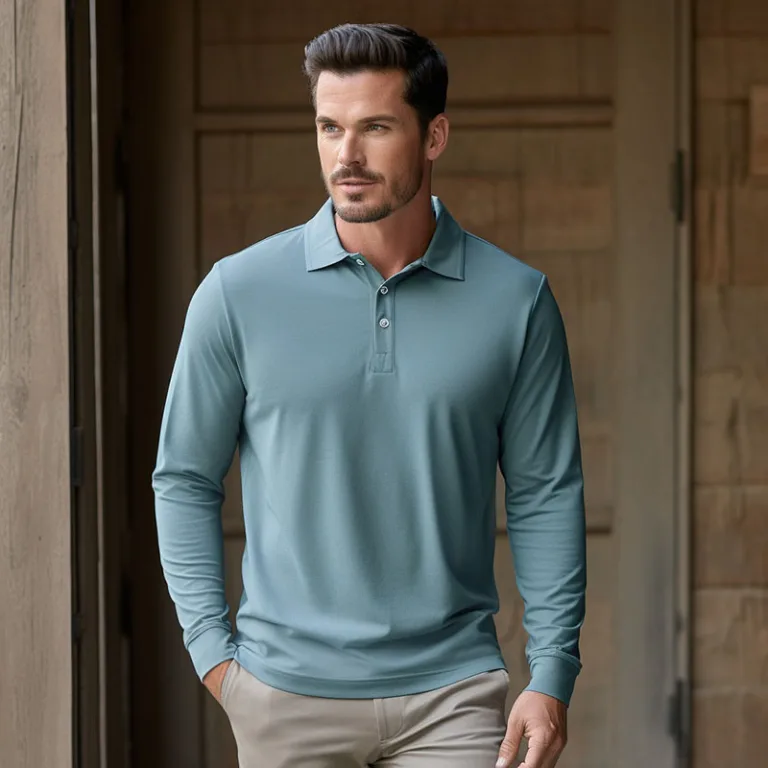 Man in stylish teal polo shirt