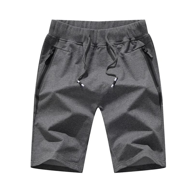 Gray men's athletic shorts with pockets.