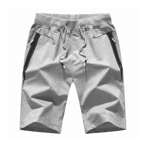 Gray men's drawstring shorts with pockets.