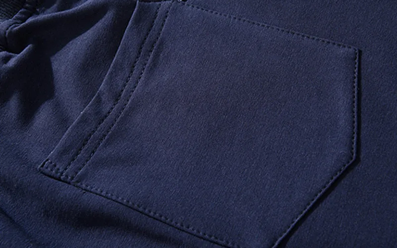 shorts for the beach 8 jpg Close-up of navy blue sweatshirt pocket detail.