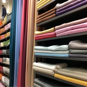 applique embroidery02 Colorful fabric rolls on store shelves