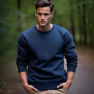 Man in casual sweater walking in forest