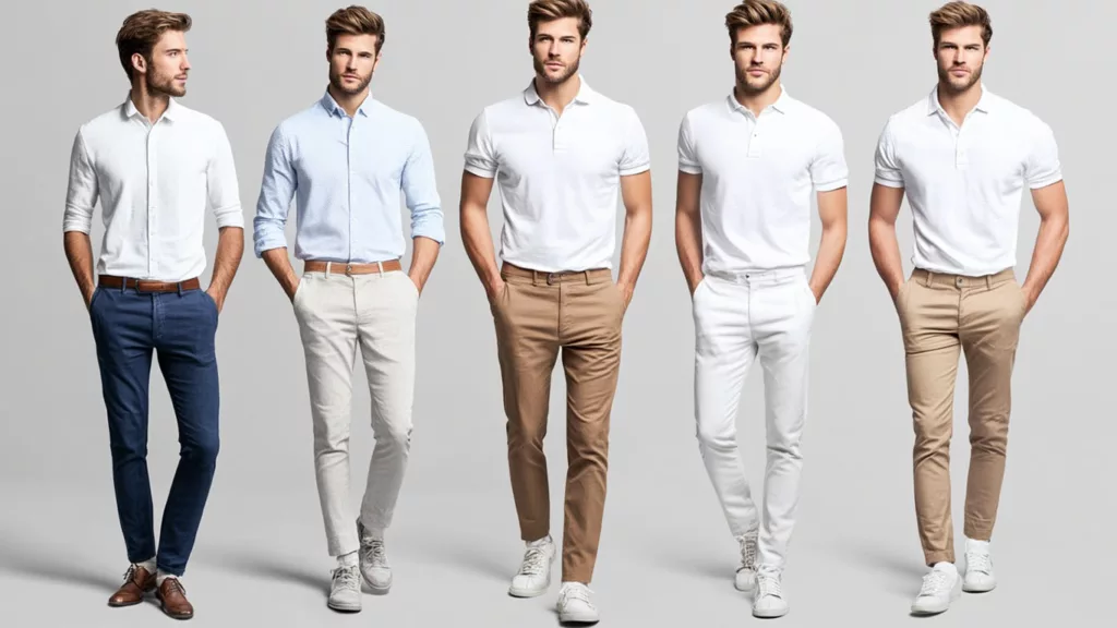 Different styling options for a white polo shirt from casual to semi formal outfits c Different styling options for a white polo shirt from casual to semi formal outfits c