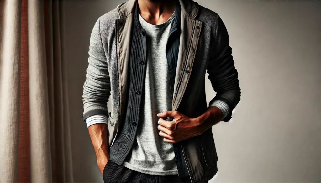 Mens Casual Clothing c Men’s casual layering example with a hoodie and casual blazer for stylish comfort.