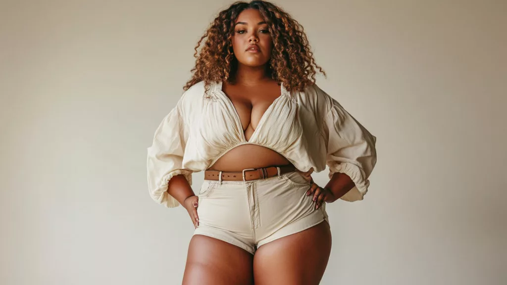 Plus Size Shorts ed High-waisted plus size shorts styled with a blouse