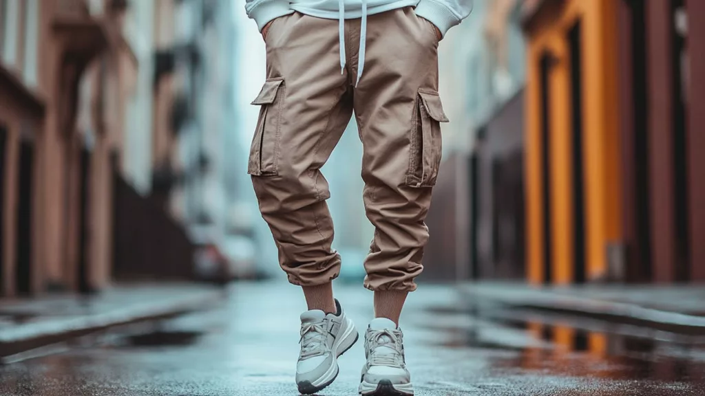 Slim fit cargo pants worn with a trendy top and sneakers for a modern look c