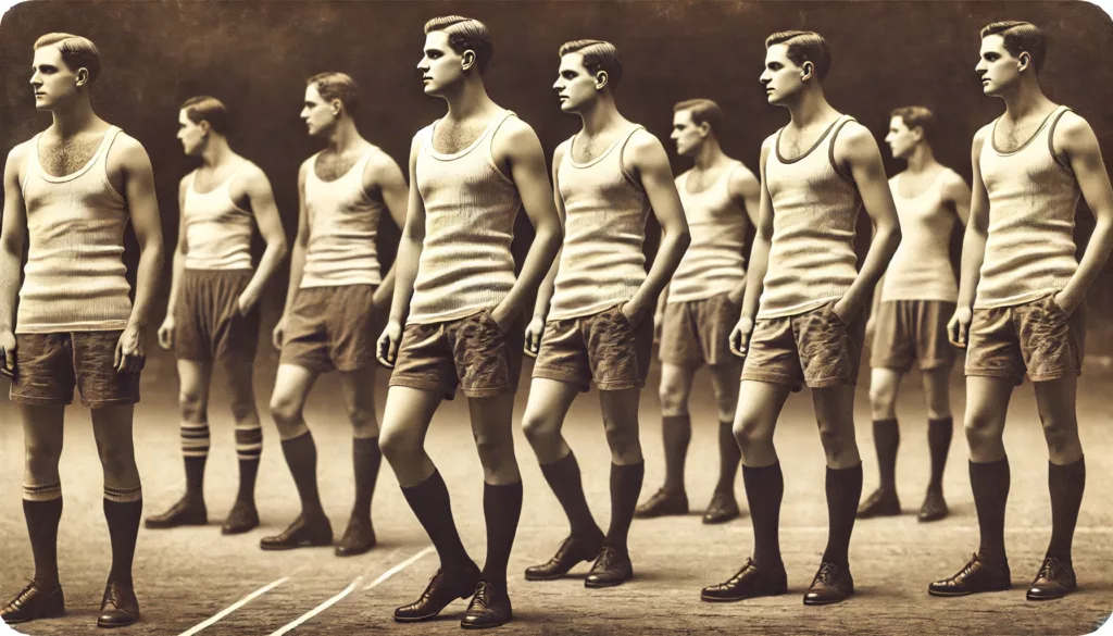 Athletic Tank Tops 1920s–1930s Athletes from the 1920s wearing early tank tops during sporting activities.