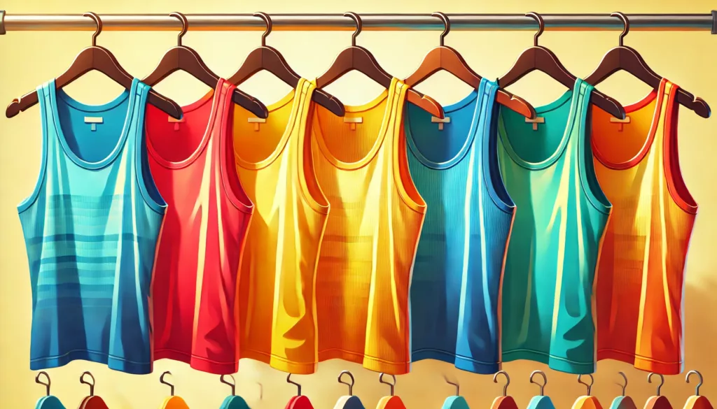 Bright and Bold Colors Red Yellow Blue Tank tops in red, yellow, and blue displayed to emphasize bold color options for a vibrant wardrobe