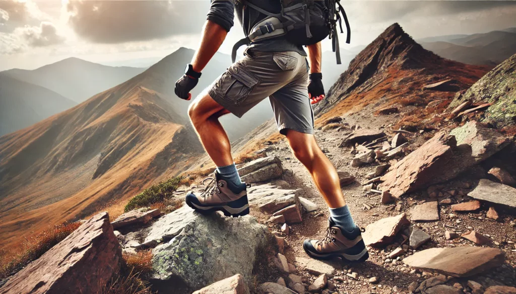 Hiker Crossing a Rugged Terrain Hiker Crossing a Rugged Terrain