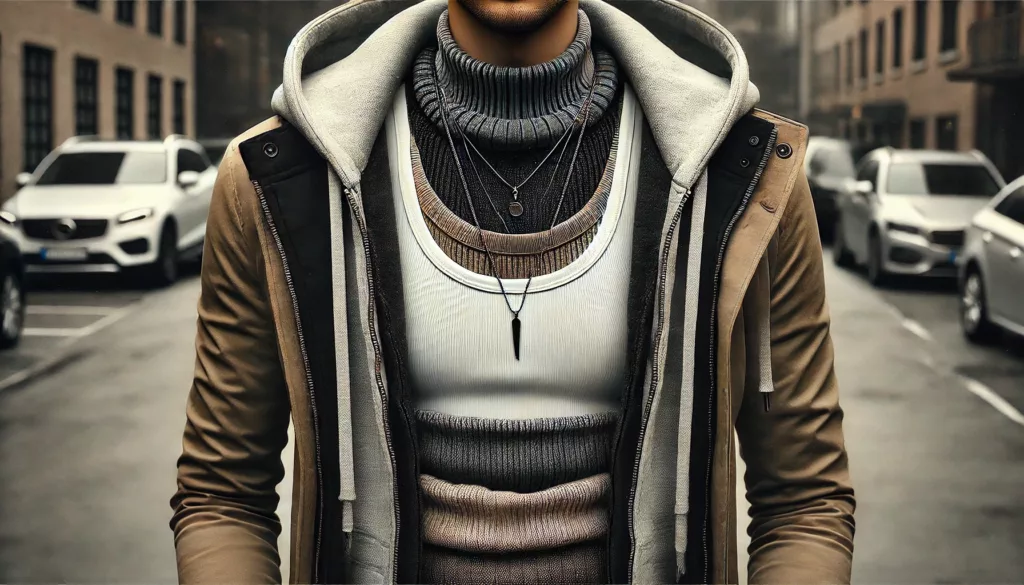 Layering with T shirts and Tank Tops A stylish layering combination of a tank top under a jacket or a T-shirt with a hoodie.