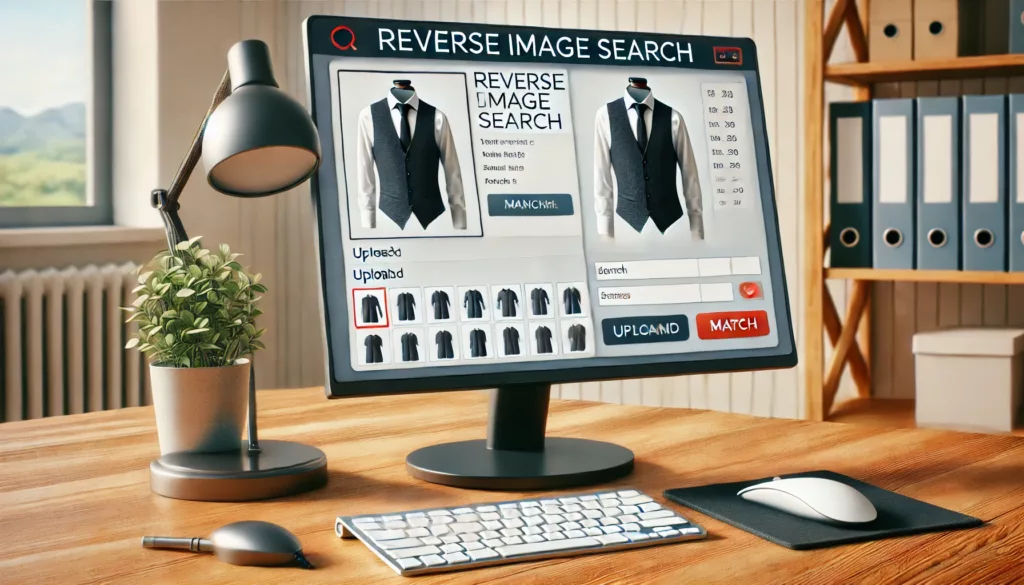 Reverse image search example Reverse image search process for finding a clothing manufacturer.