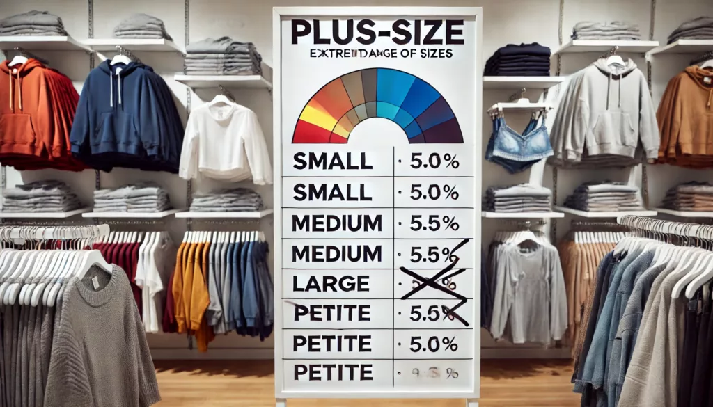 Size Inclusivity Issues Clothing size chart with limited options.