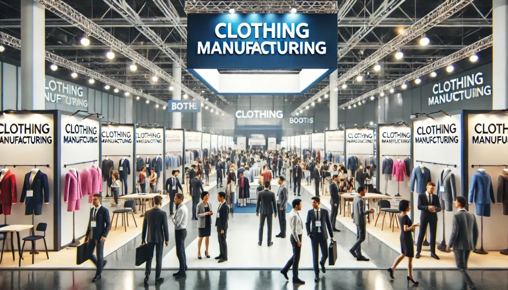 Trade show booth focusing on clothing manufacturers find manufacturer of clothing product