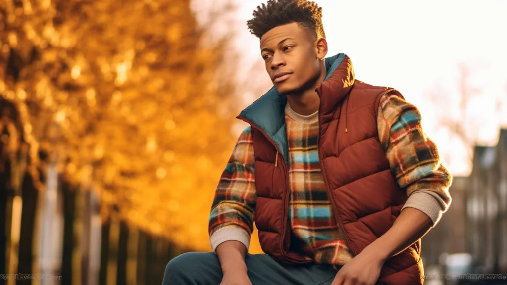Everyday Casual Look a Casual outfit with a puffer vest layered over a plaid shirt and jeans