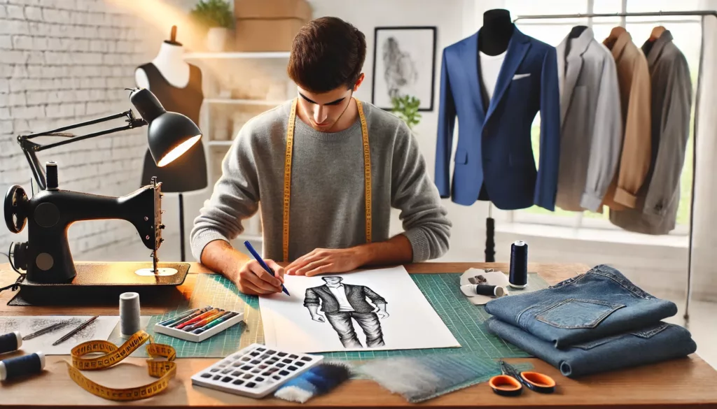 Sample Design Process Designer creating custom clothing designs for small-batch production