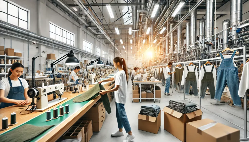 Sustainable Manufacturing Eco-friendly clothing factory focused on sustainable small-batch production