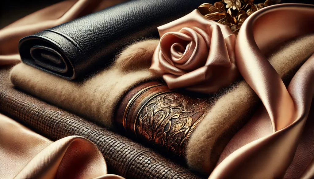 A close up of luxurious fabrics like cashmere silk and fine leather A close up of luxurious fabrics like cashmere silk and fine leather