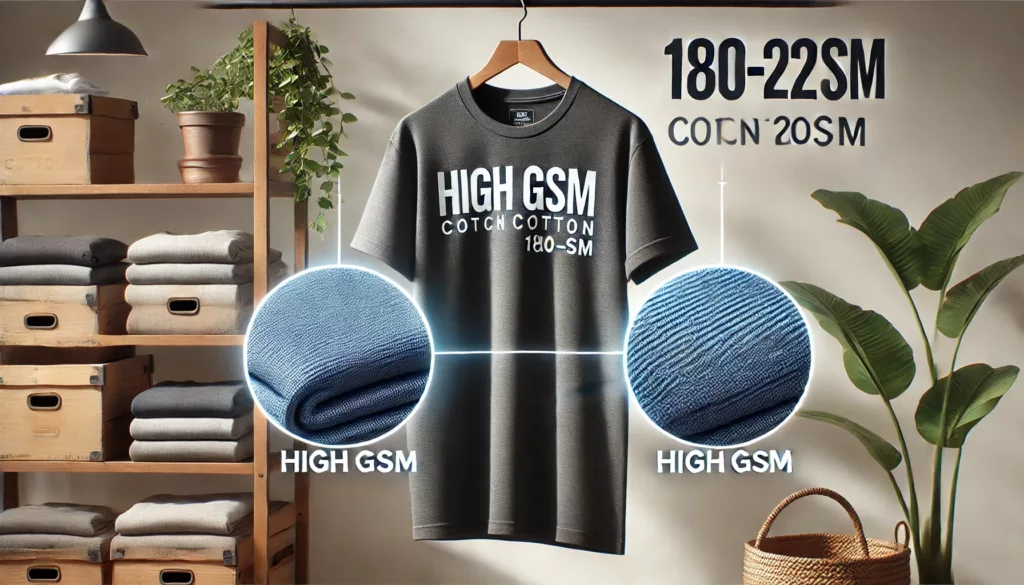 A thick cotton t shirt with high GSM 180 220 GSM displayed in a stylish setup A thick cotton t shirt with high GSM 180 220 GSM displayed in a stylish setup