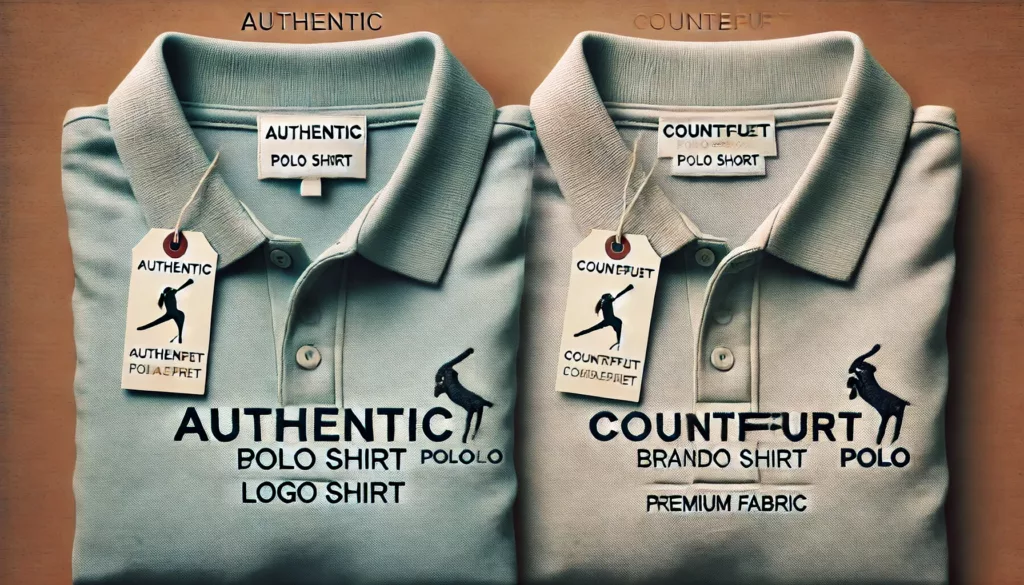 Authentic vs. counterfeit branded polo shirt Authentic vs. counterfeit branded polo shirt