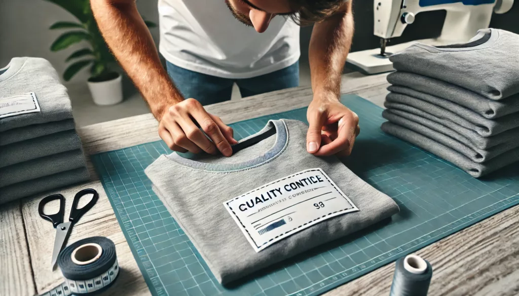 Inspecting finished t shirts for accuracy Inspecting finished t shirts for accuracy