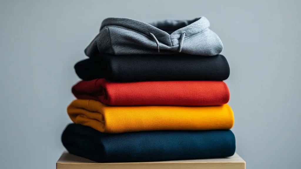 Aesthetic high quality display of hoodies in various GSM weights a Aesthetic high quality display of hoodies in various GSM weights a