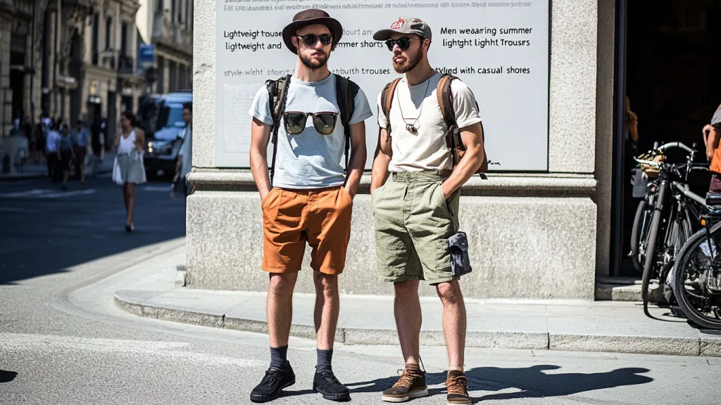 custom Men wearing summer shorts d Men wearing summer shorts and lightweight trousers styled with casual shoes