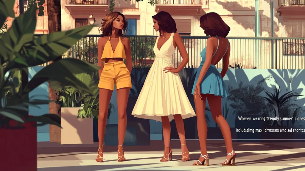 custom Womens summer d Women wearing trendy summer clothes including maxi dresses and shorts
