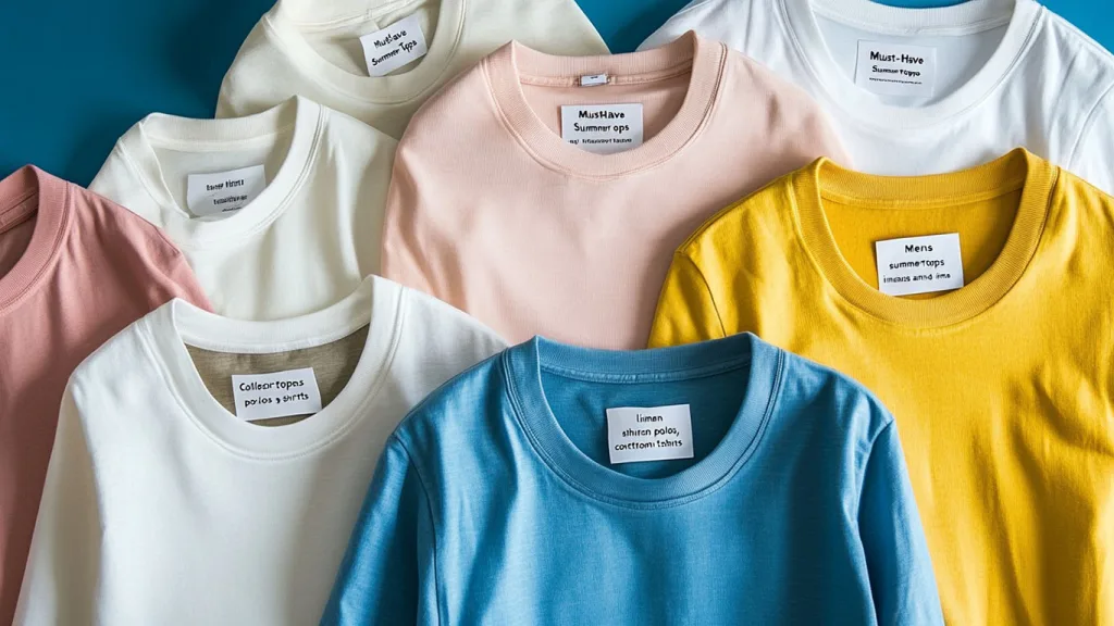 custom mens summer tops a Collection of mens summer tops including linen shirts, polos, and cotton t-shirts