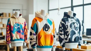 Hoodies displaying embroidery, screen print, and puff print design elements