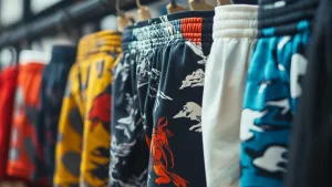 Inseam, gusset, and flatlock stitching close-up views on shorts