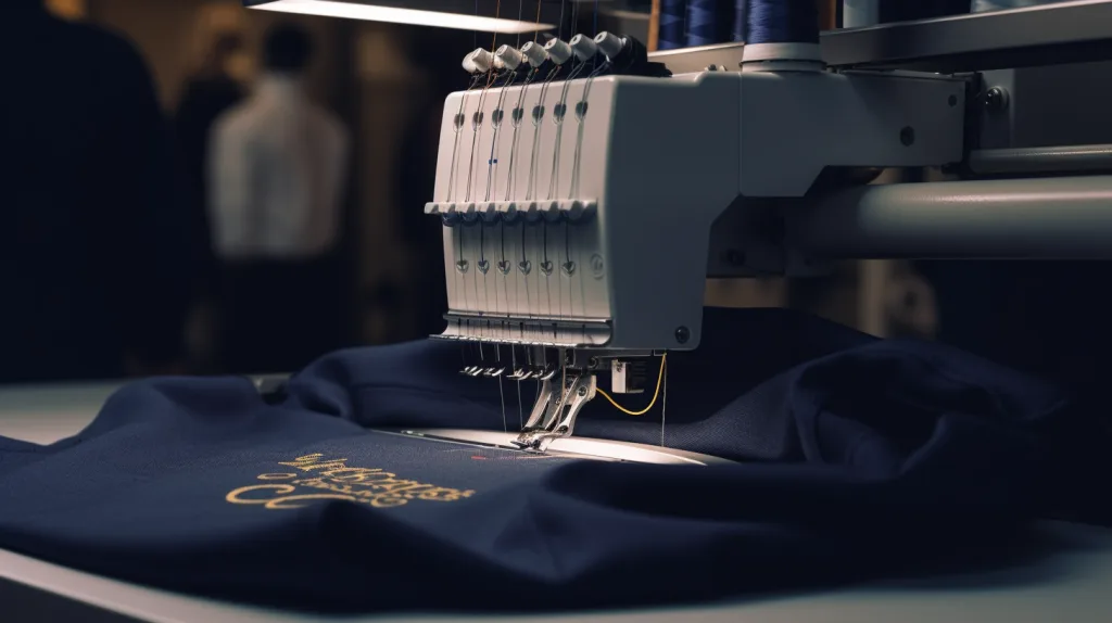 Embroidery Machine Stitching Hoodie Logo Automated embroidery machine stitching a logo on a hoodie.