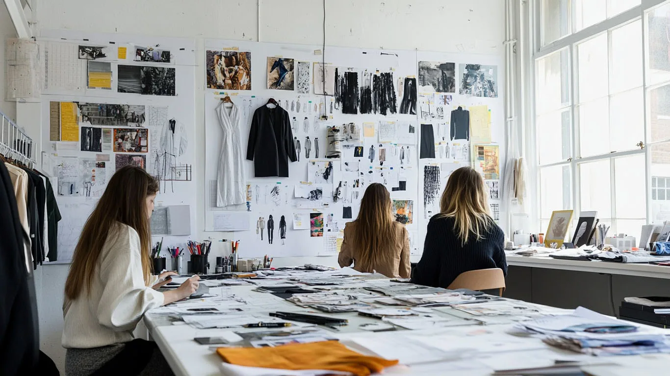 Young entrepreneurs designing clothes for best private label clothing manufacturers in a modern studio