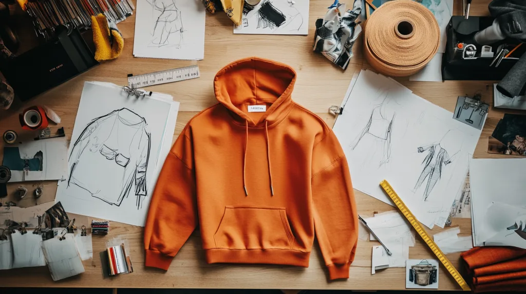 Hoodie Tech Pack Example Illustrated hoodie tech pack showing front, back, and measurement specs