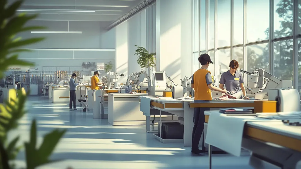 Modern Private Label Clothing Production Factory Workers producing garments at a top-rated factory for best private label clothing manufacturers