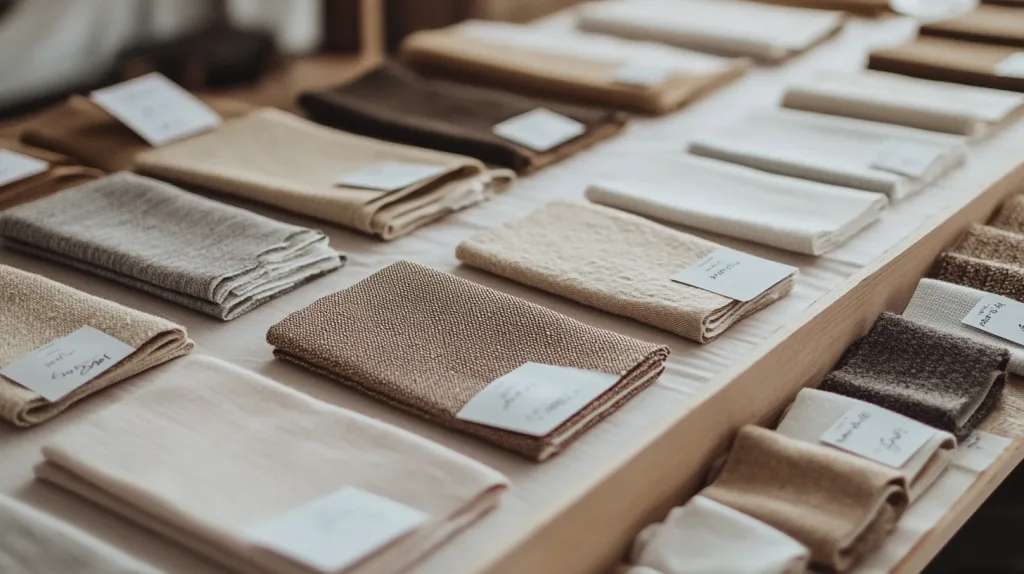 Popular Fabrics for Custom Apparel Labeled fabric swatches including cotton, polyester, bamboo, and fleece
