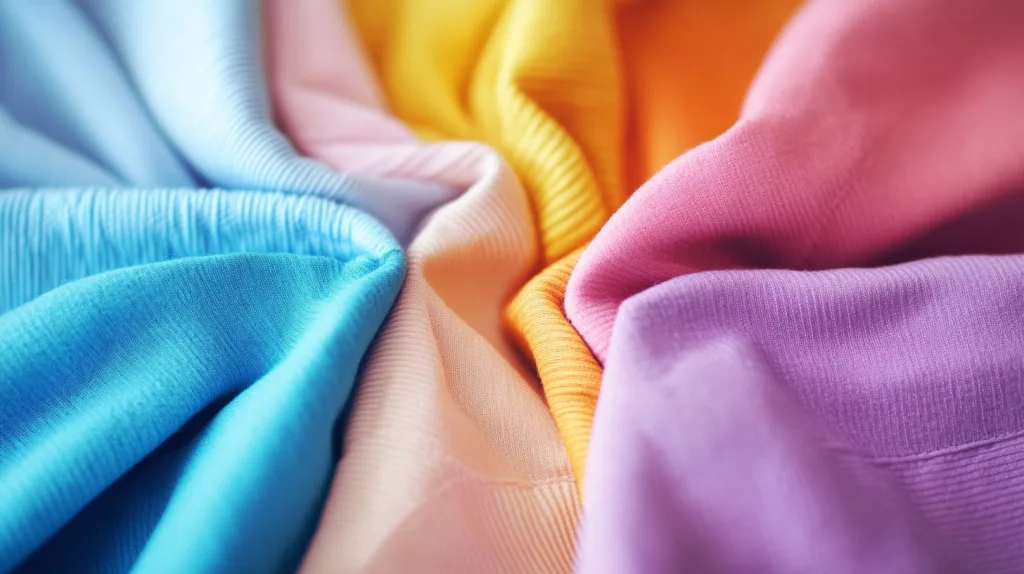 Samples of cotton twill microfiber and stretch fabric for shorts Sample shorts being reviewed and adjusted by the production team