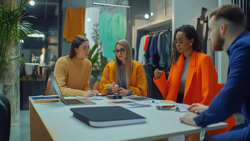 brand team choosing supplier a Clothing brand team selecting hoodie manufacturer or wholesaler