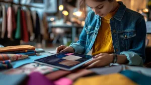 Modern fashion designer working on clothing brand startup