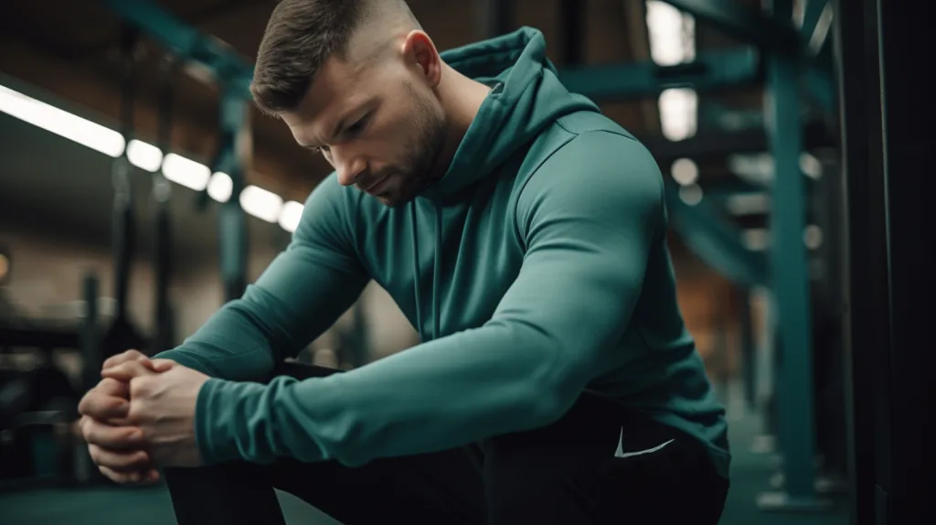 Fit Testing a Fitness Hoodie Sample Personal trainer wearing a sample fitness hoodie and testing movement in gym