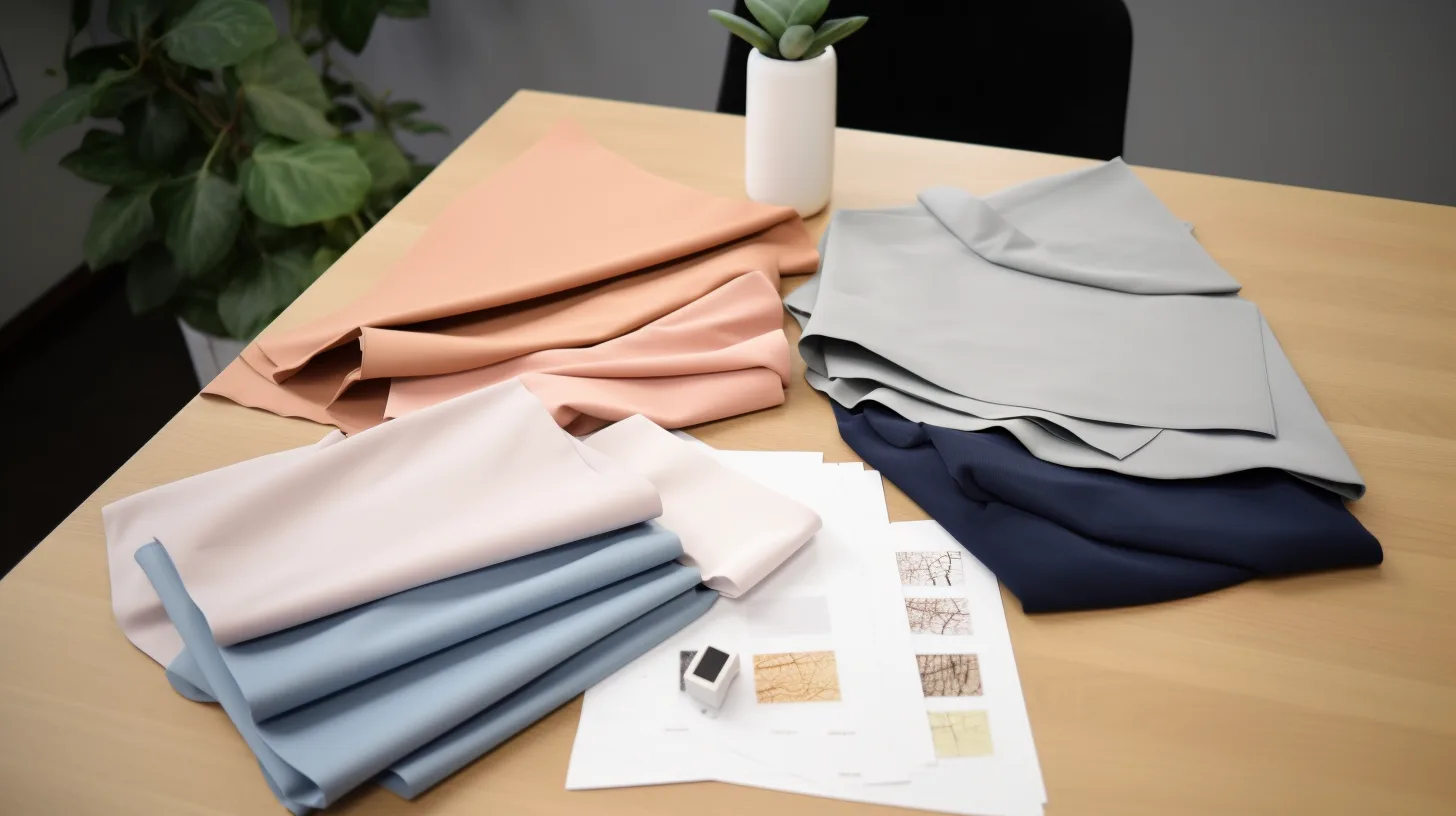 Different types of fabric swatches for fitness hoodies including fleece, terry, and recycled polyester