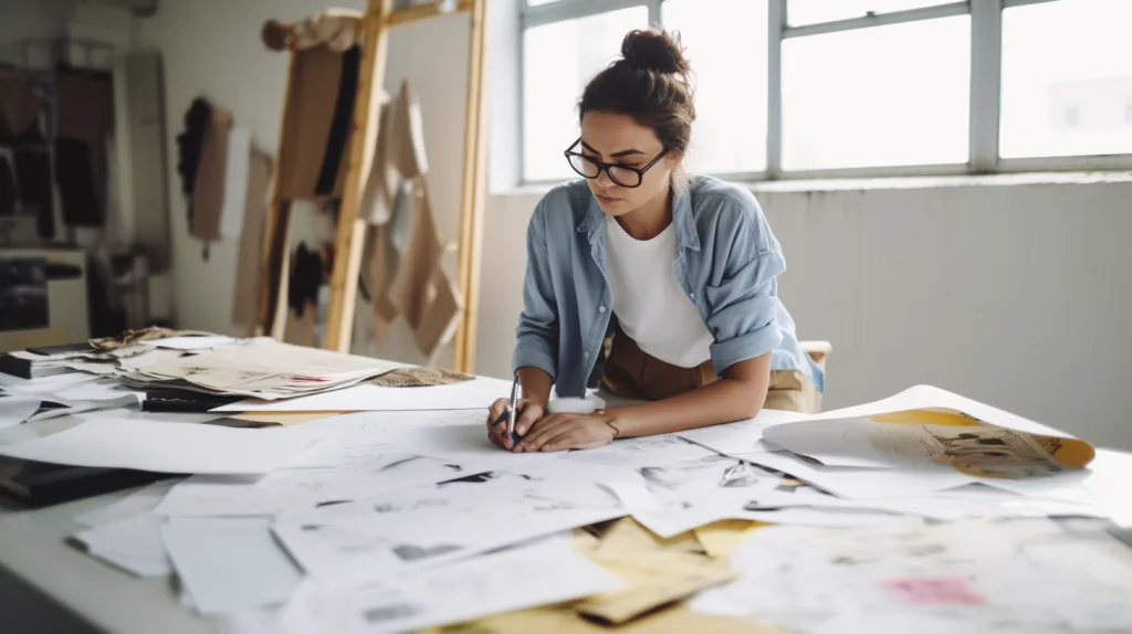 Define Your Brand Needs First Entrepreneur planning custom T shirt line with samples and sketches