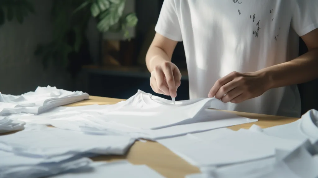 Request Samples and Assess Quality Brand owner inspecting quality of T shirt samples